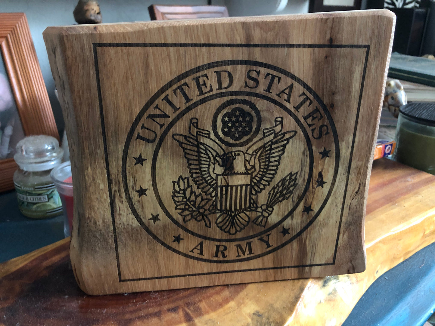 U.S. Army engraved hickory slab display