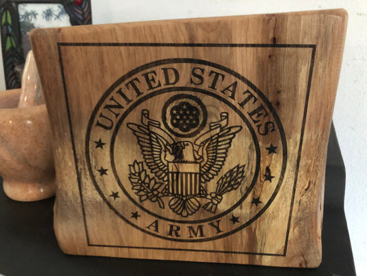 U.S. Army engraved hickory slab display