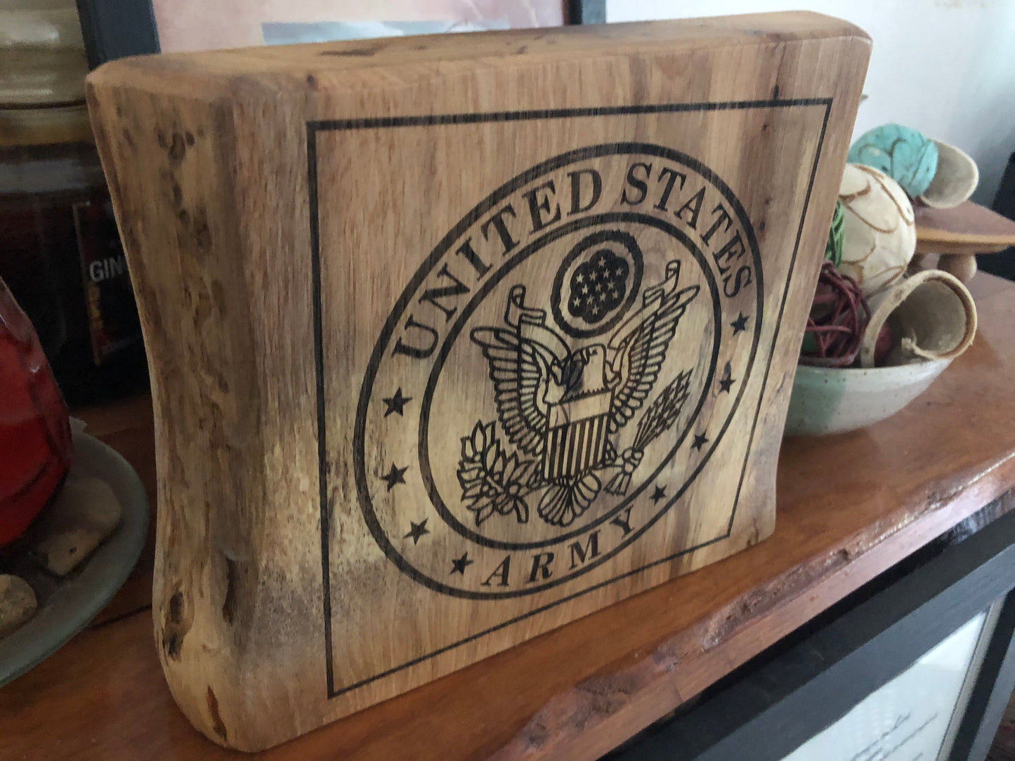 U.S. Army engraved hickory slab display