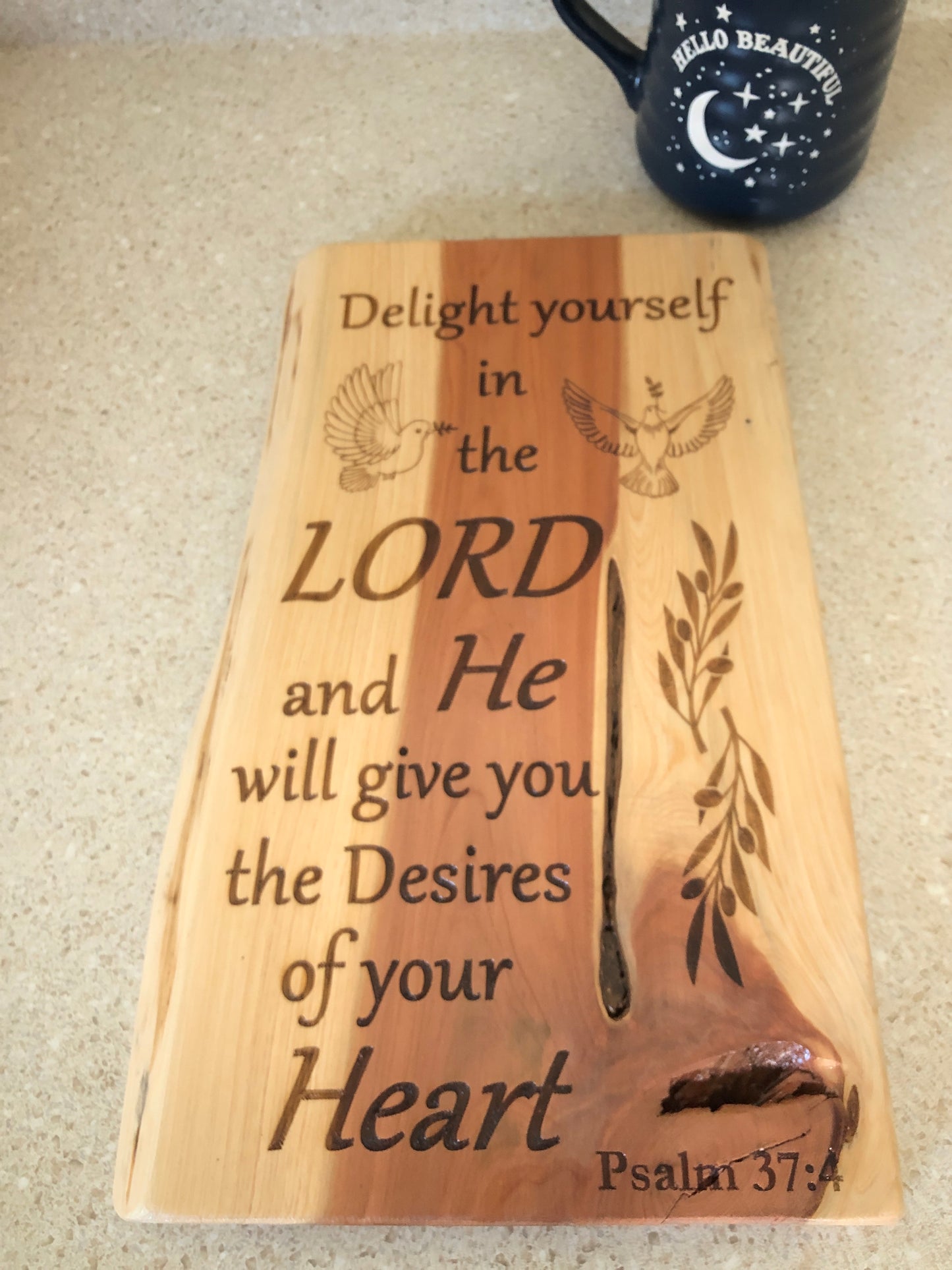 Psalm 37:4 Biblical scripture on Cedar Wall Hanging