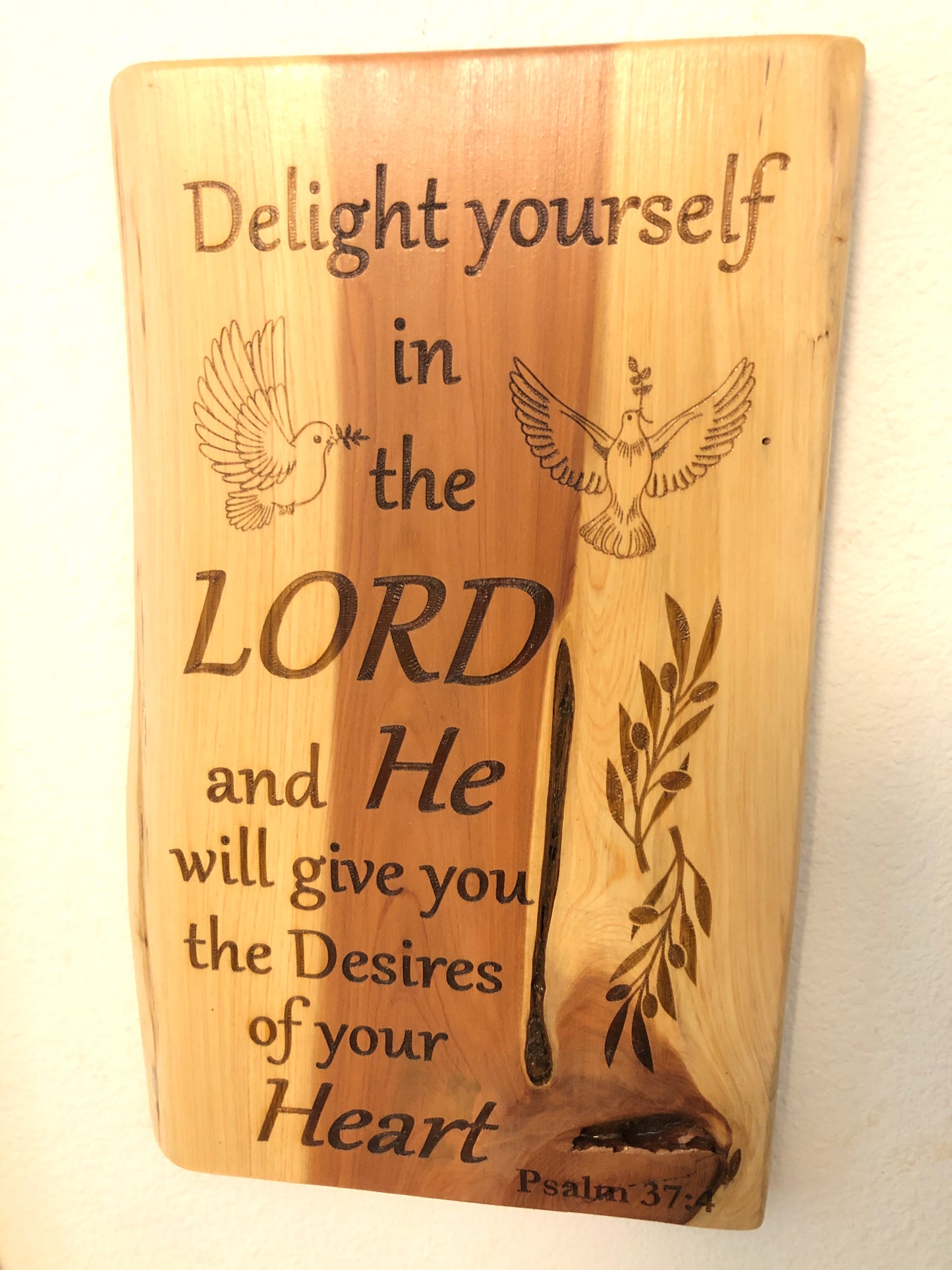 Psalm 37:4 Biblical scripture on Cedar Wall Hanging