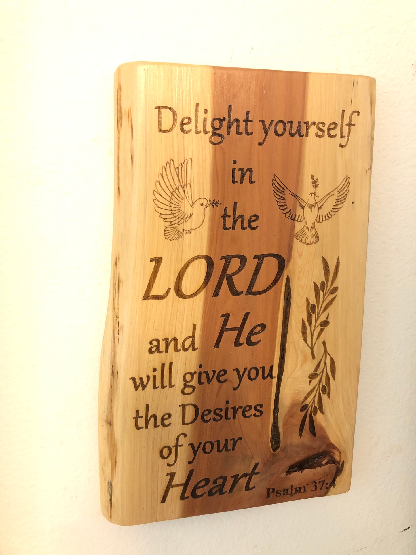 Psalm 37:4 Biblical scripture on Cedar Wall Hanging